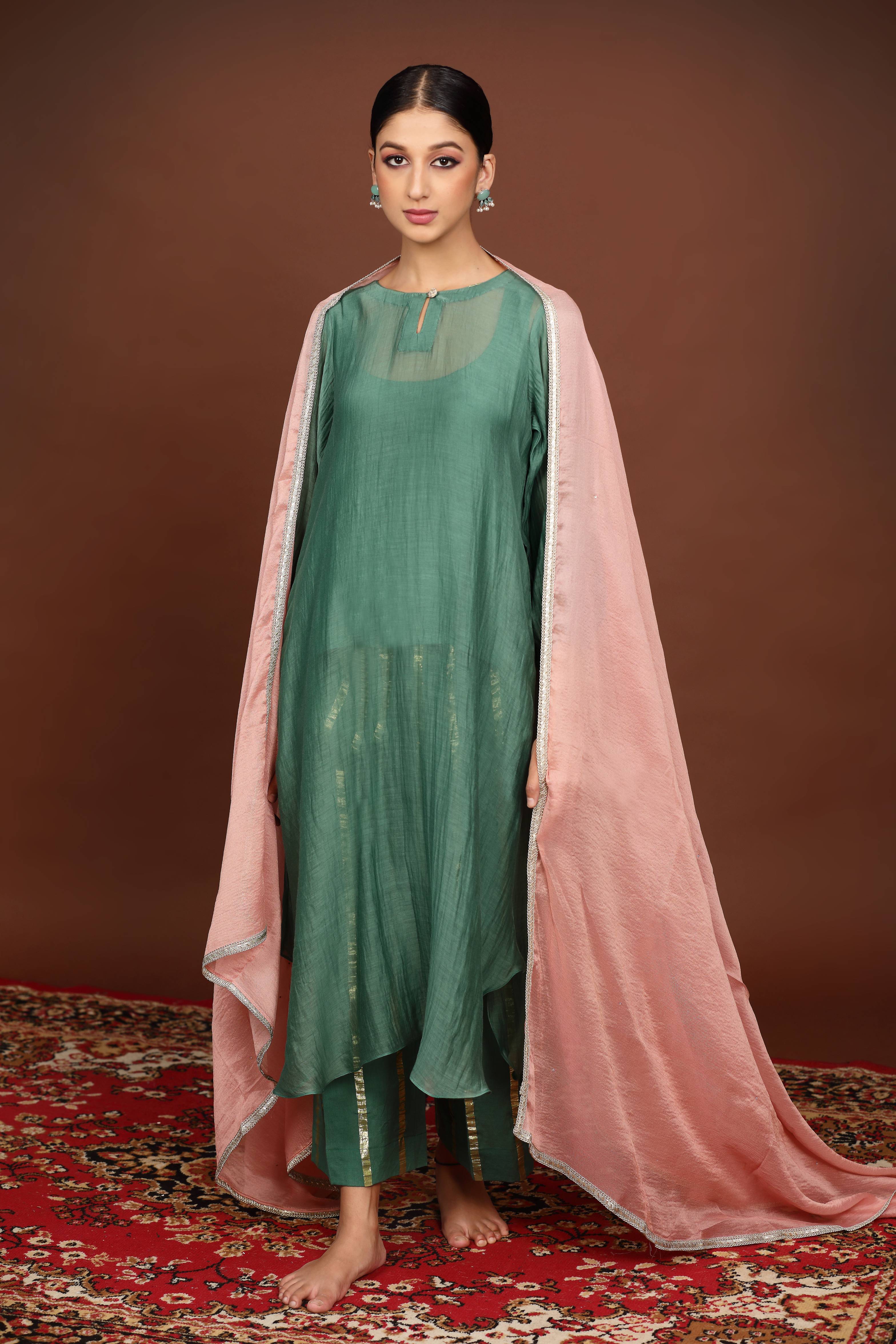 Green Solid Chanderi Suit Set
