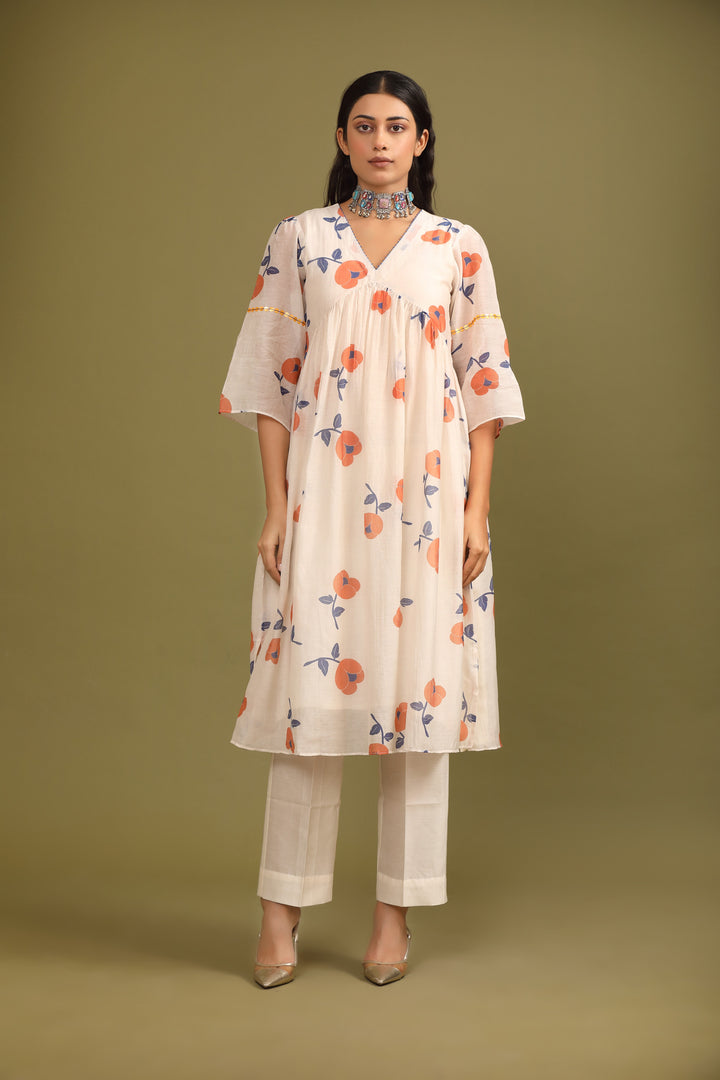 Orange Tulip Hand WORK Chanderi Coord Set (Set of 2)