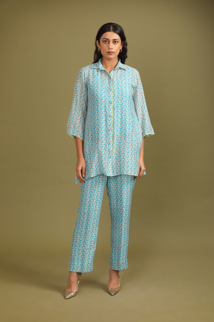 Metallic Sea Blue Neon Pearl Coord Set (Set of 2)