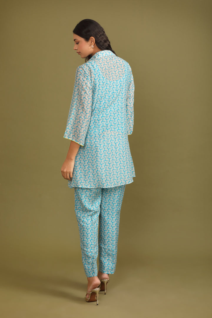 Metallic Sea Blue Neon Pearl Coord Set (Set of 2)