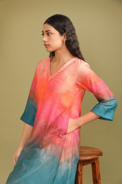 RAINBOW OMBRE HAND WORK CHANDERI COORD SET