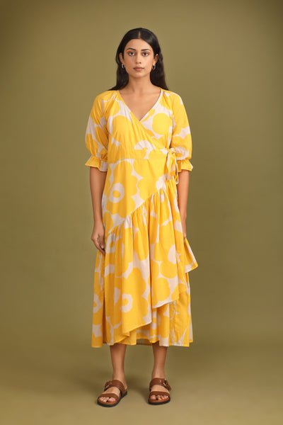 Daisy Yellow Printed Cotton Mulmul Dress