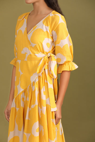 Daisy Yellow Printed Cotton Mulmul Dress