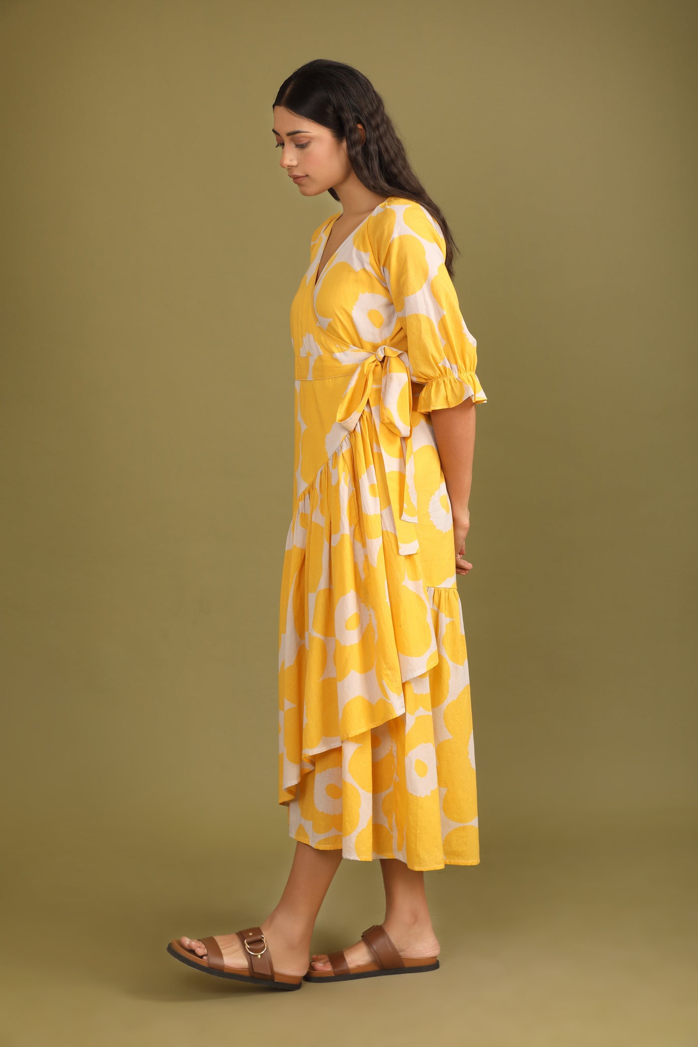 Daisy Yellow Printed Cotton Mulmul Dress