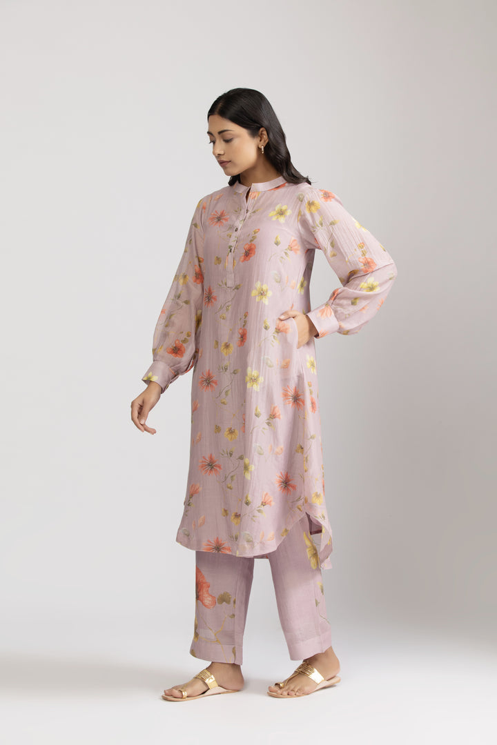 Lavender Iris Silk Chanderi Kurta Set