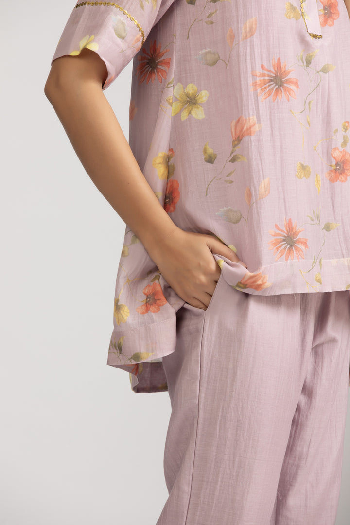 Lavender Iris Silk Chanderi Coord Set