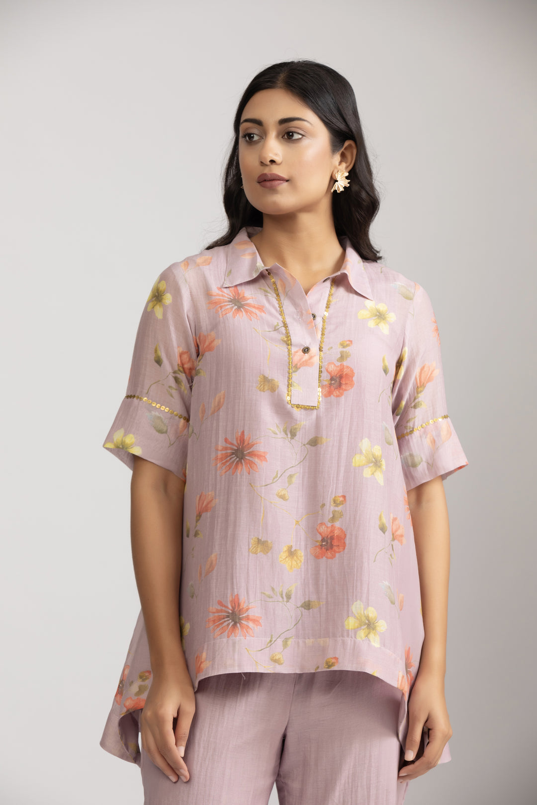 Lavender Iris Silk Chanderi Coord Set