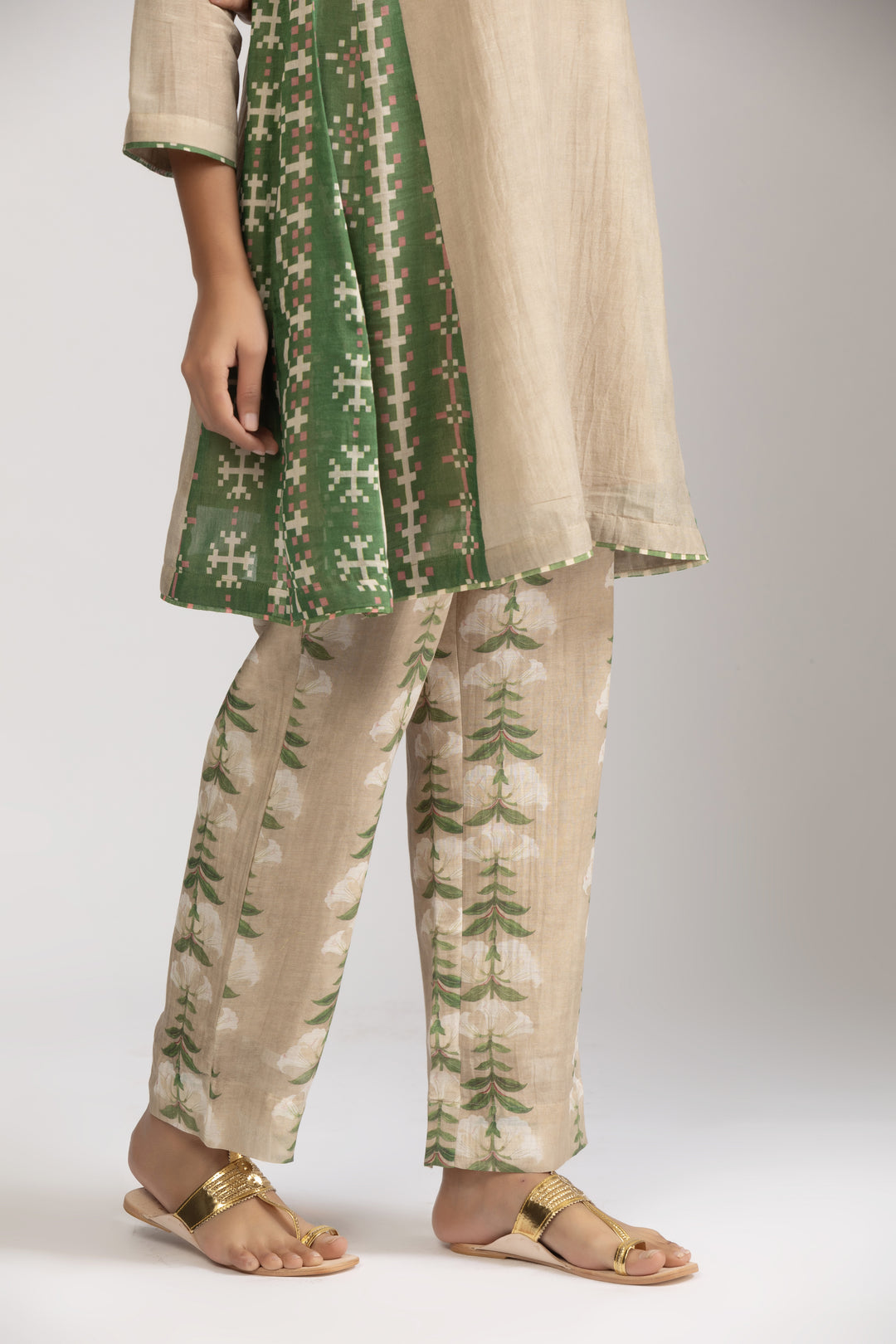 Yuri Beige Silk Chanderi Coord set