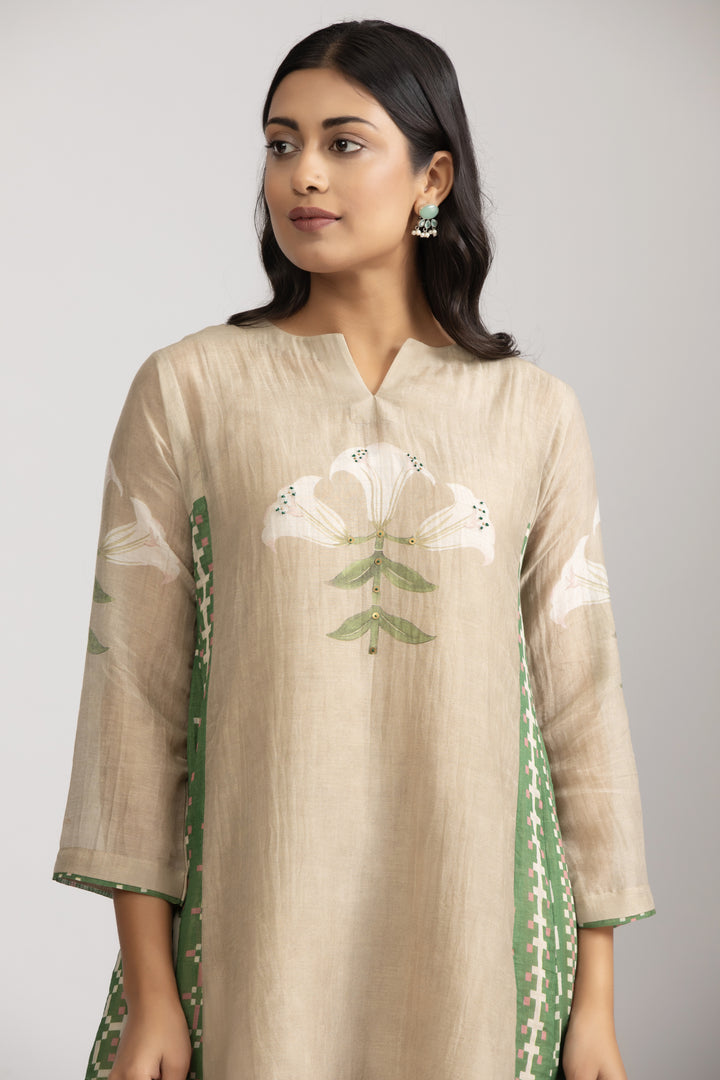 Yuri Beige Silk Chanderi Coord set