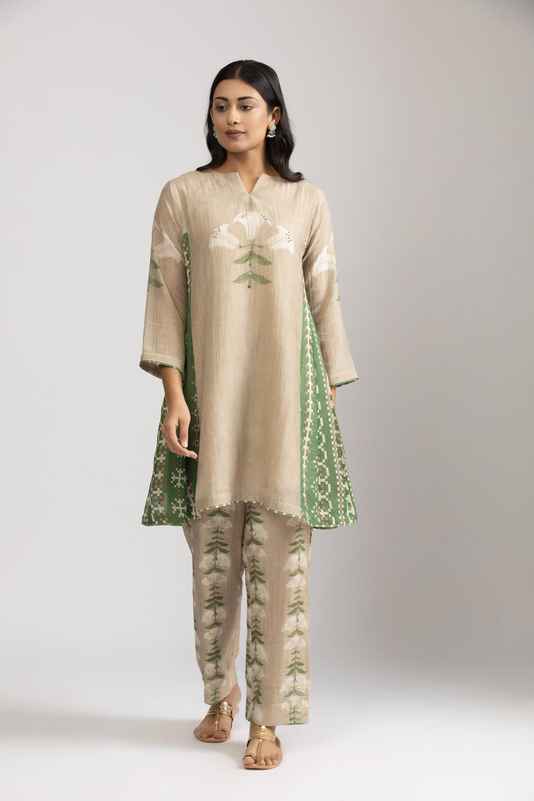 Yuri Beige Silk Chanderi Coord set