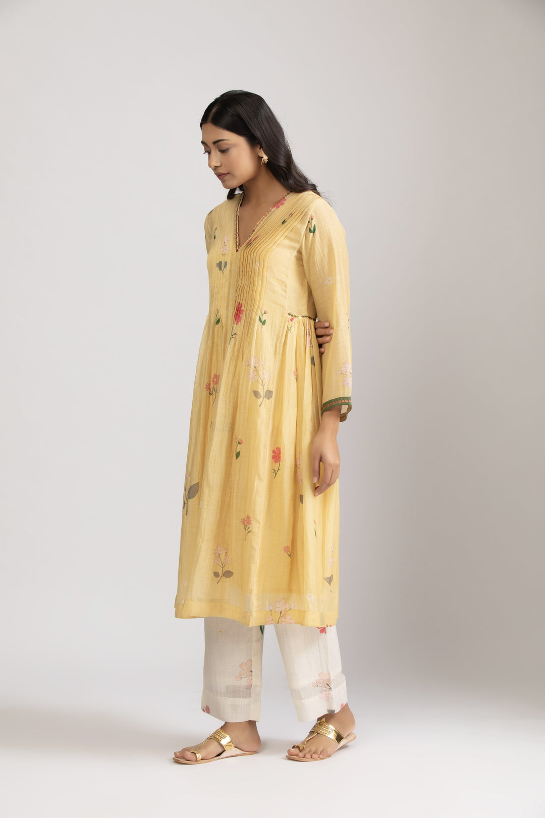 Ume lemon pleated kurta Set