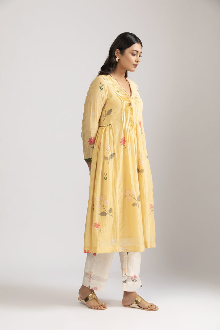 Ume lemon pleated kurta Set