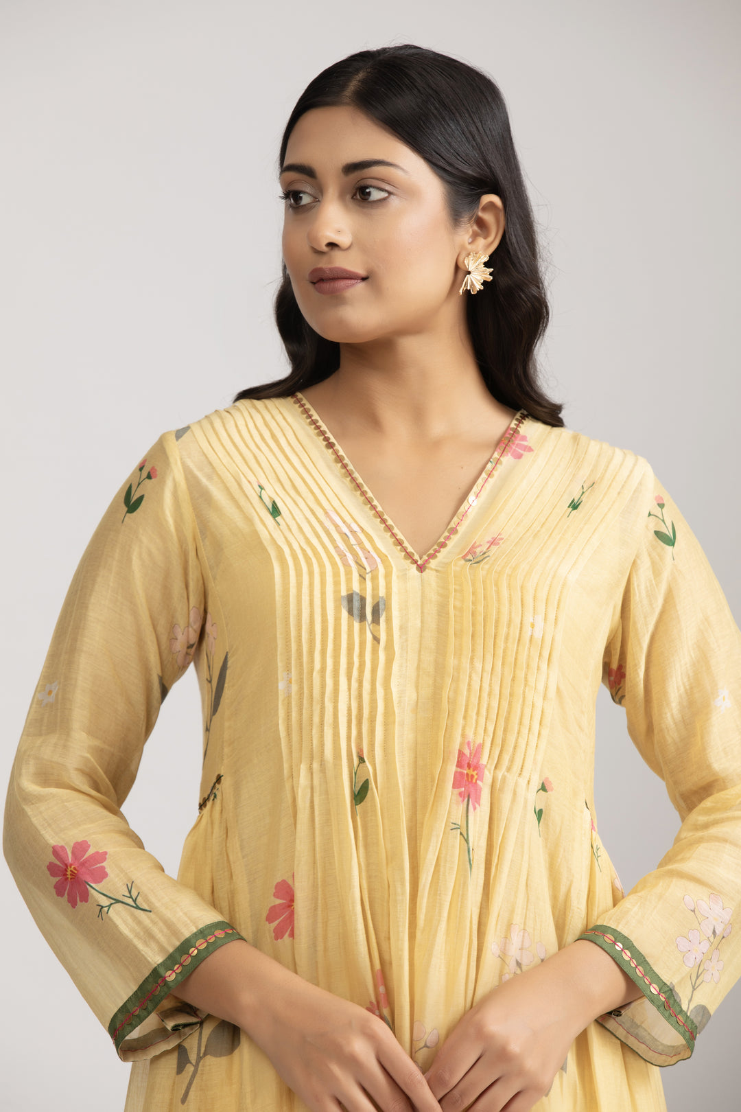 Ume lemon pleated kurta Set