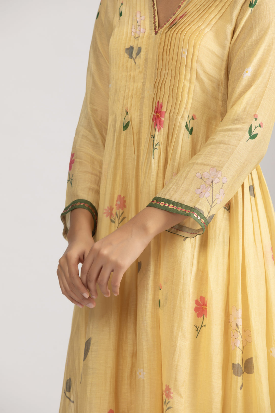 Ume lemon pleated kurta Set