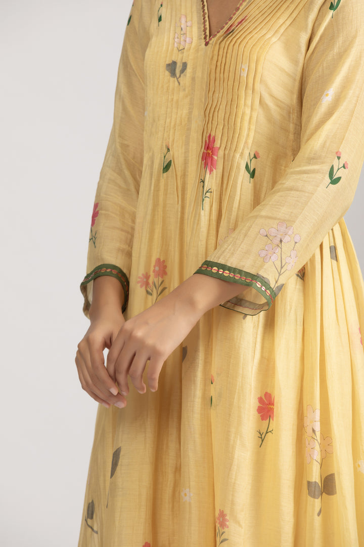 Ume lemon pleated kurta Set