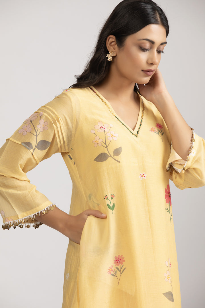 Ume Lemon Silk chanderi Kurta Set
