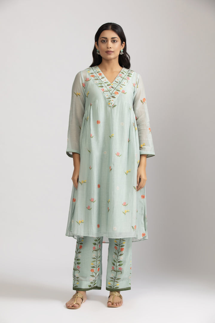 Peony Ice Blue Side Gather Kurta Set