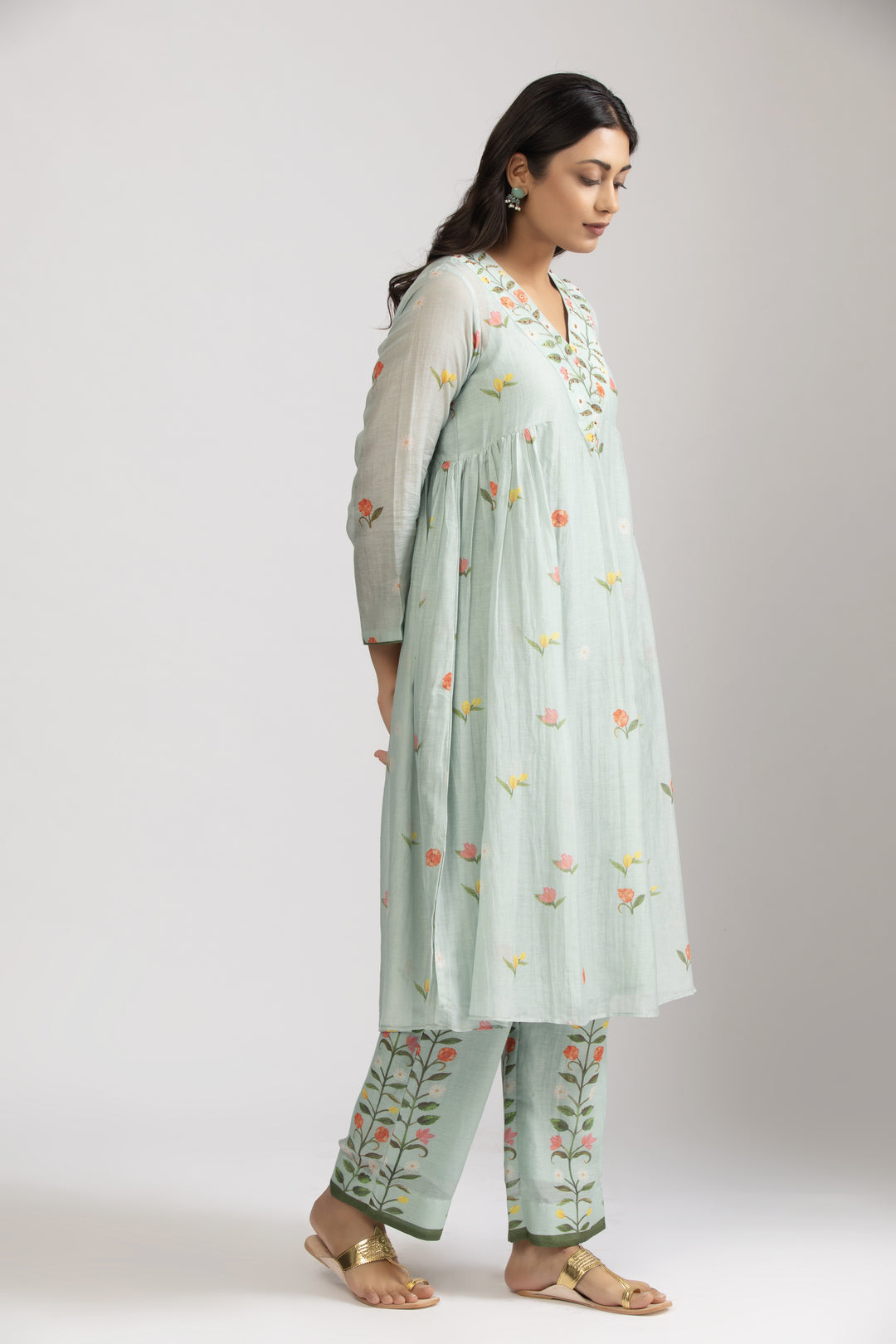 Peony Ice Blue Side Gather Kurta Set