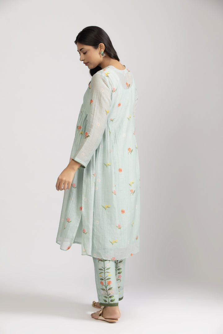 Peony Ice Blue Side Gather Kurta Set