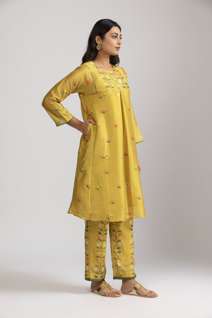 Taro Mustard Silk chanderi Kurta Set