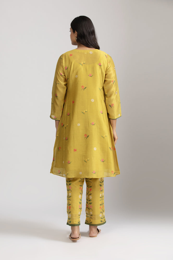 Taro Mustard Silk chanderi Kurta Set