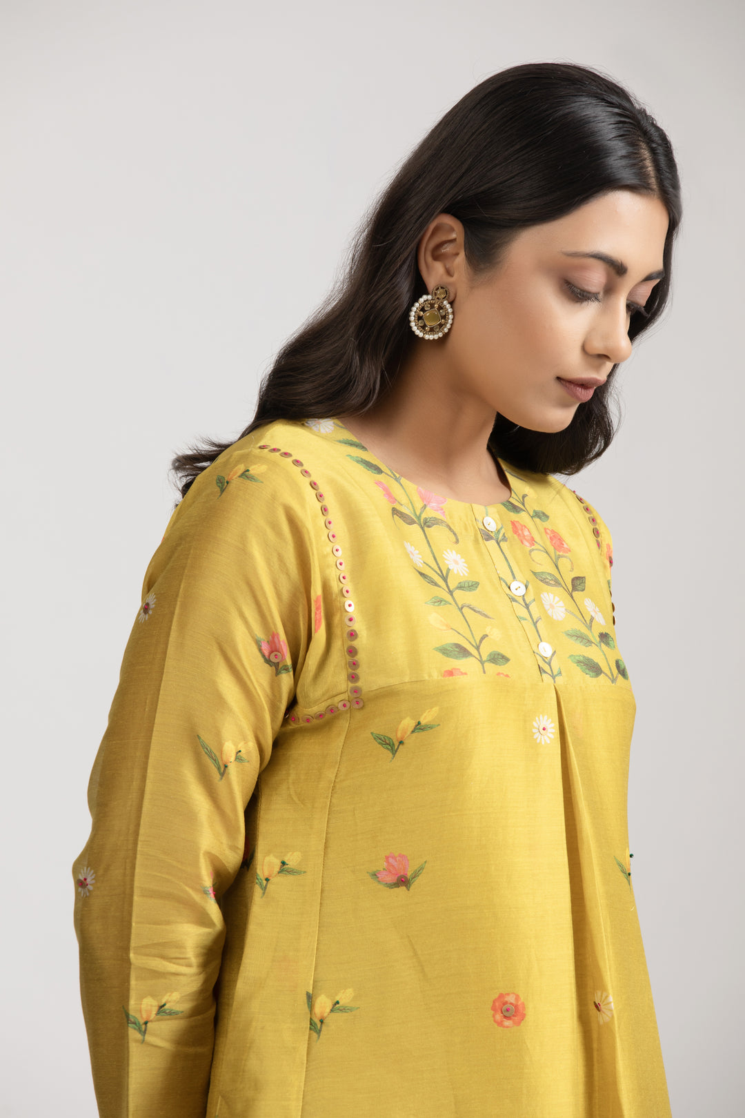 Taro Mustard Silk chanderi Kurta Set