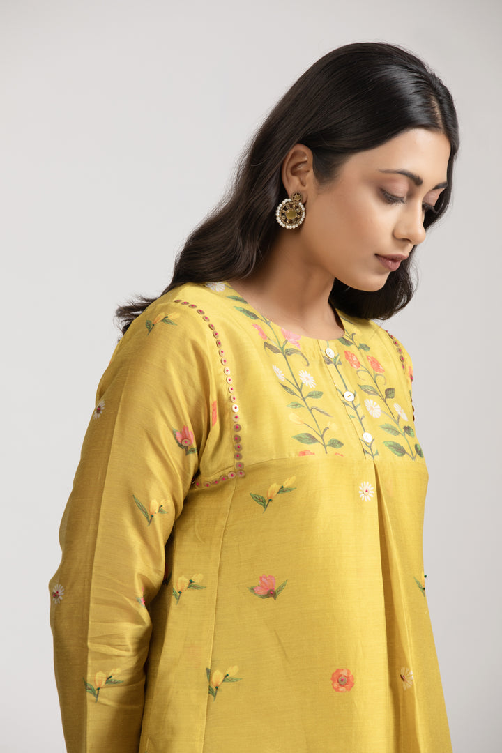 Taro Mustard Silk chanderi Kurta Set