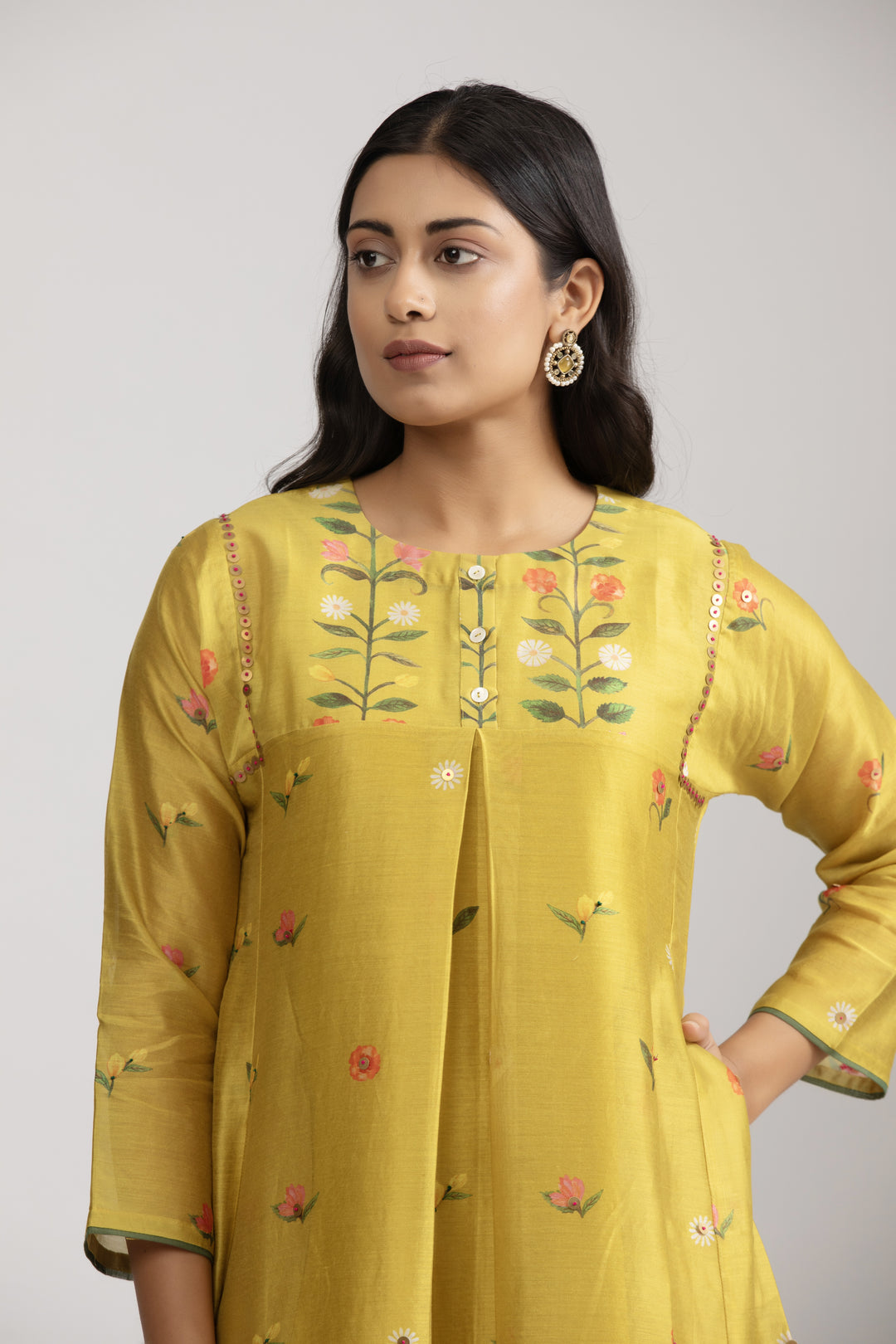 Taro Mustard Silk chanderi Kurta Set