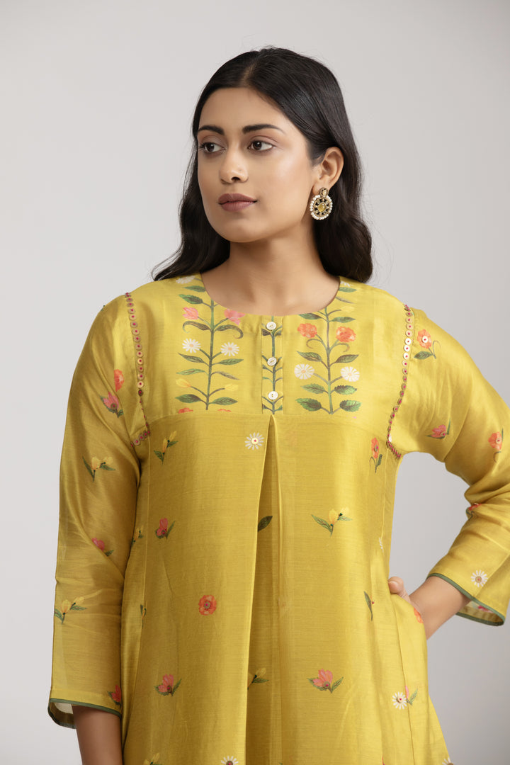 Taro Mustard Silk chanderi Kurta Set