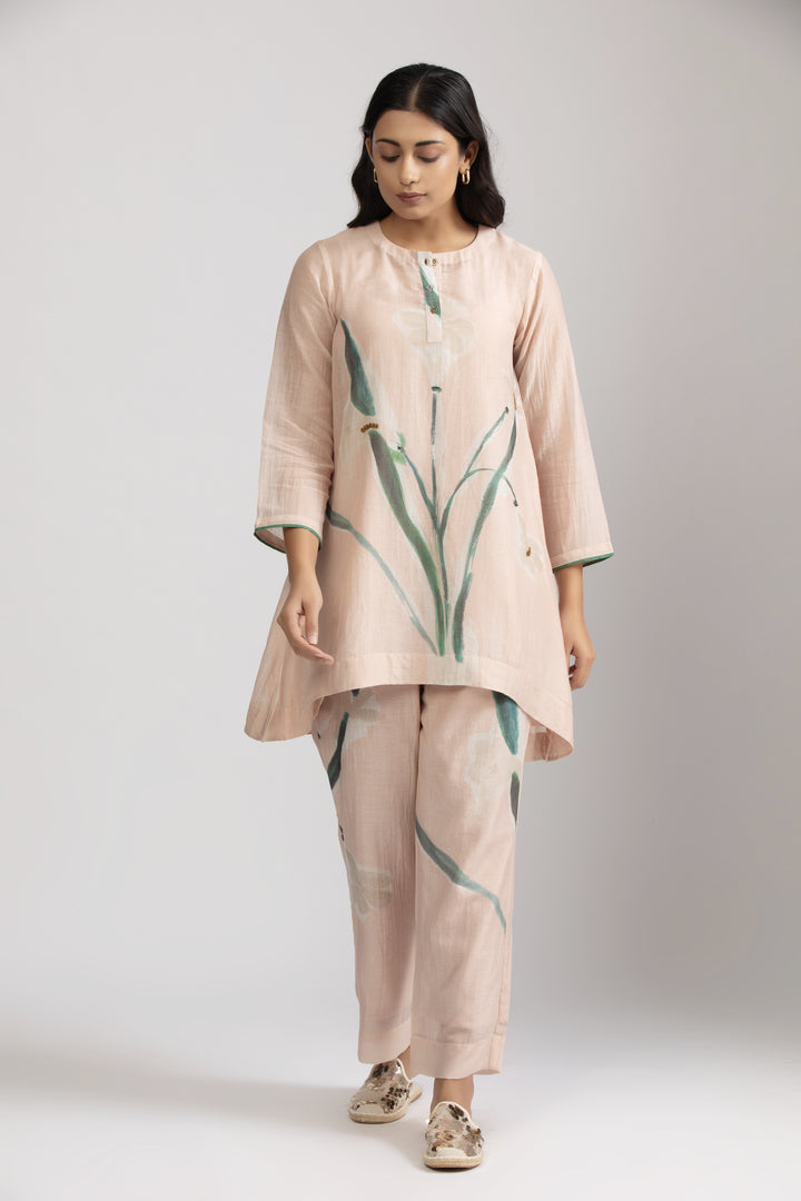Emi Peach Silk Chanderi Coord set
