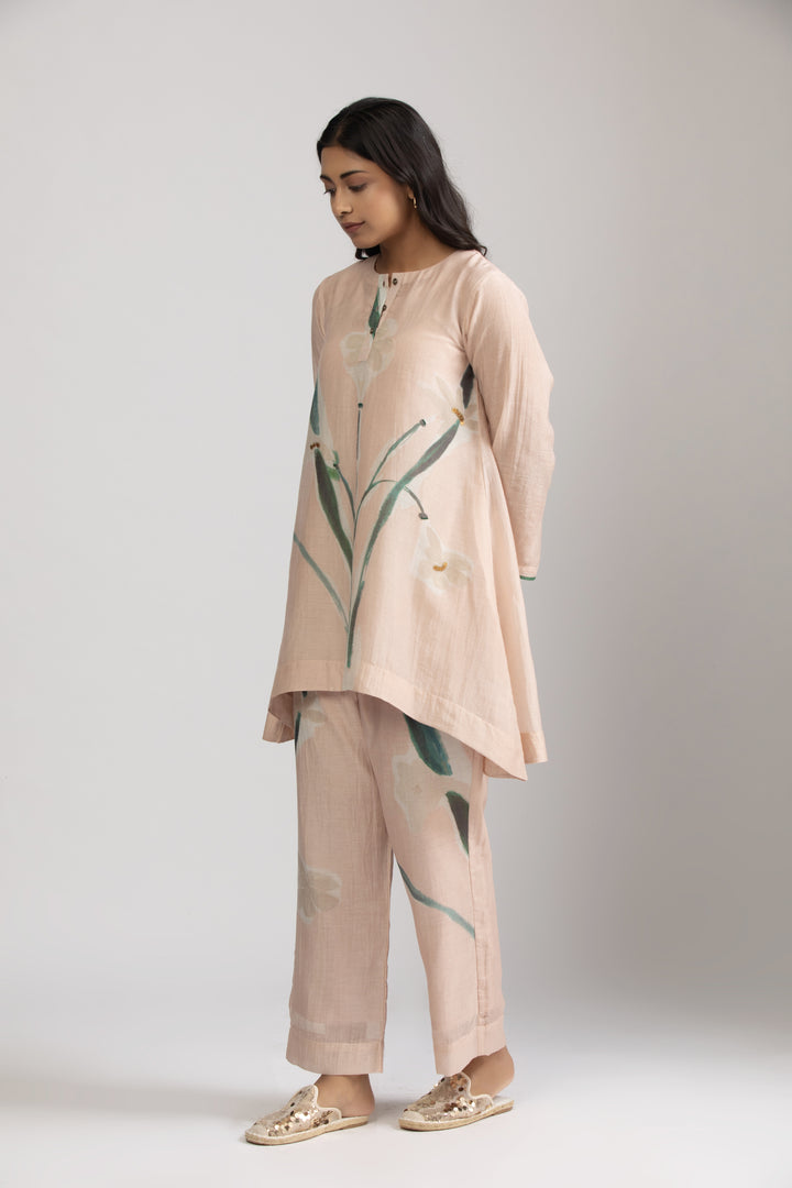 Emi Peach Silk Chanderi Coord set