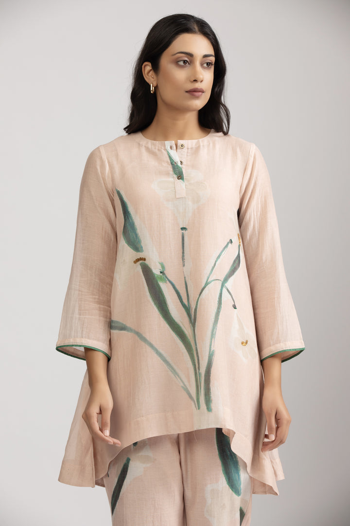 Emi Peach Silk Chanderi Coord set