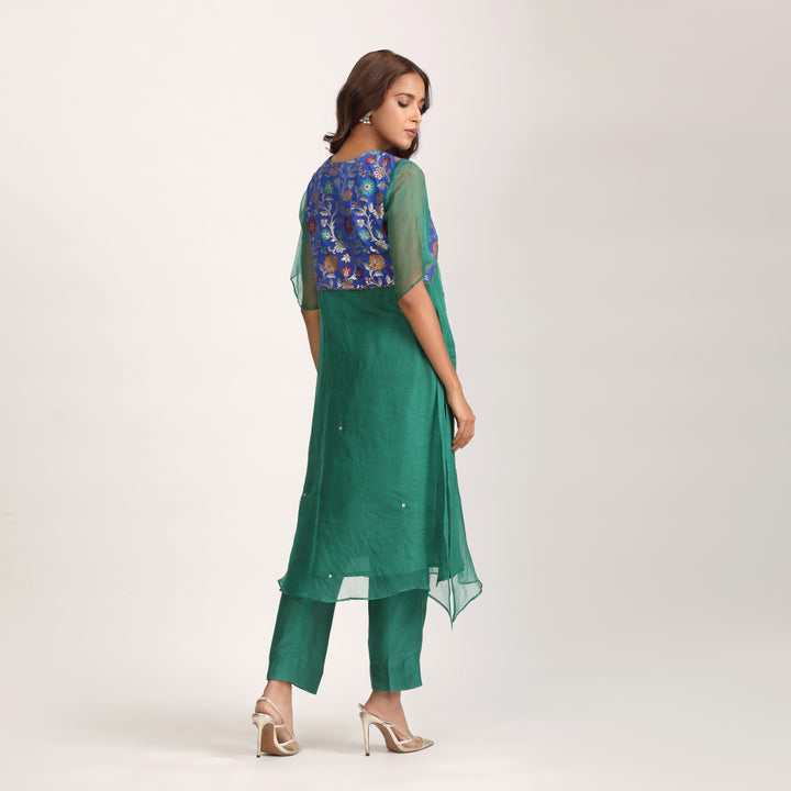 Green Brocade Patch Organza Suit Set