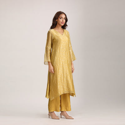 Mustard Yellow Silk Tissue Chanderi Suit Set