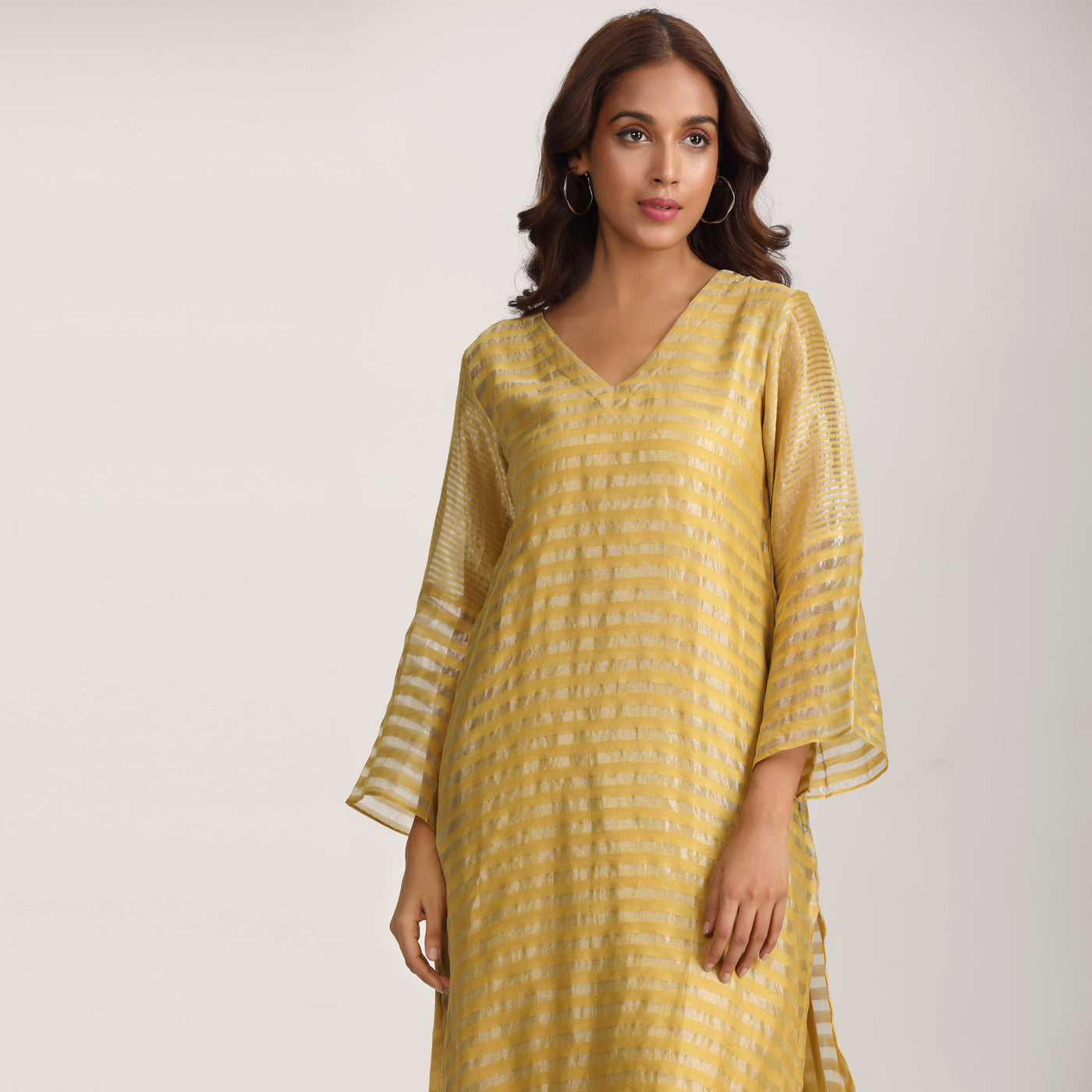 Mustard Yellow Silk Tissue Chanderi Suit Set