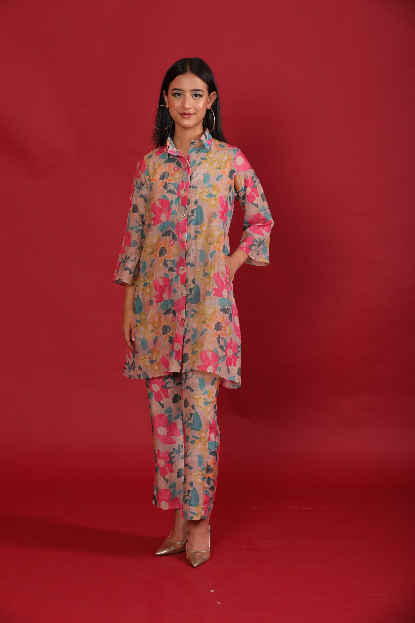 Burnished Brown Pink Chanderi Coord Set