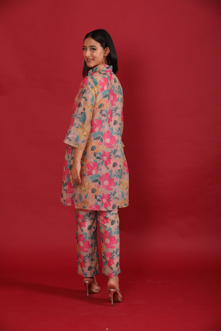 Burnished Brown Pink Chanderi Coord Set