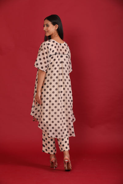 Off white Polka Printed with Handwork Chanderi Coord Set