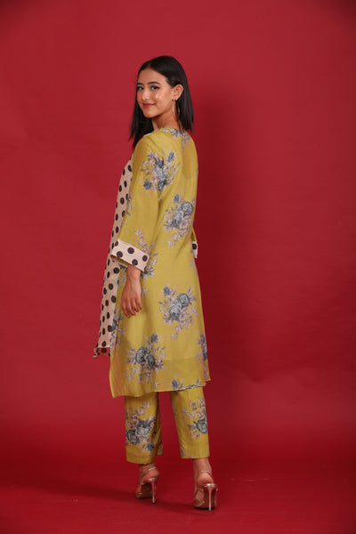 Polka Green Printed Chanderi Coord Set