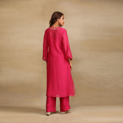 Pink Hand Embroidered Silk Chanderi Suit Set