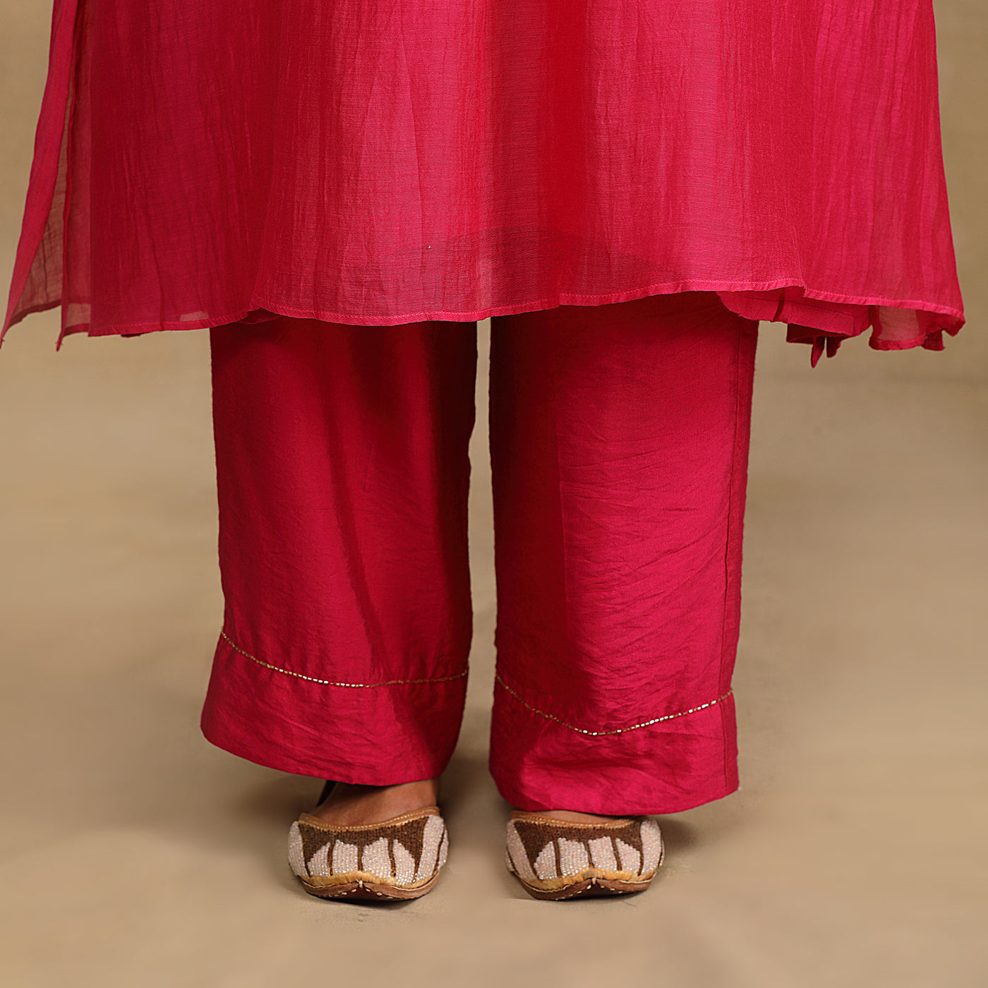 Pink Hand Embroidered Silk Chanderi Suit Set