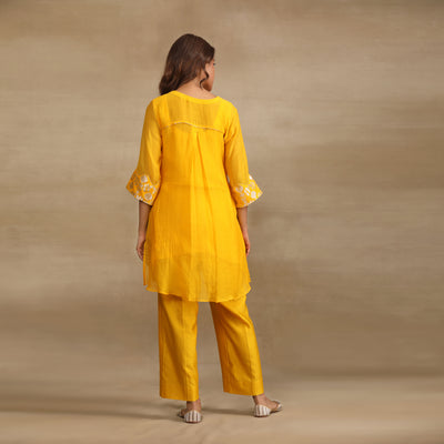 Mustard Yellow Brocade Panel Silk Chanderi Suit Set