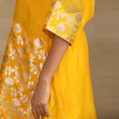 Mustard Yellow Brocade Panel Silk Chanderi Suit Set