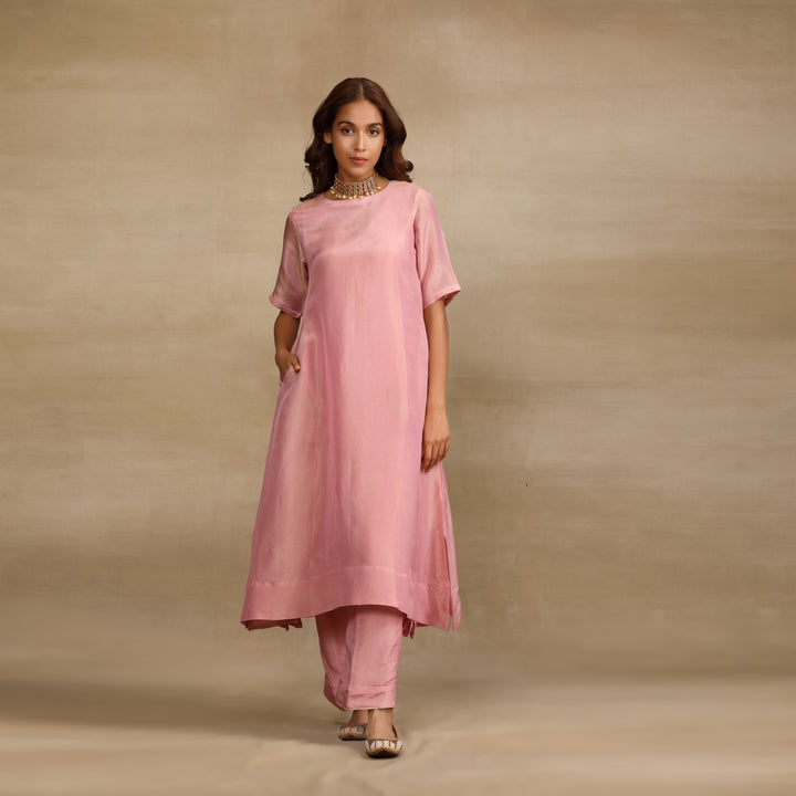 Pink Lavender Silk Tissue Kurta Set