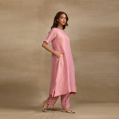 Pink Lavender Silk Tiusse Kurta Set