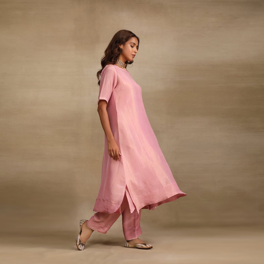 Pink Lavender Silk Tissue Kurta Set