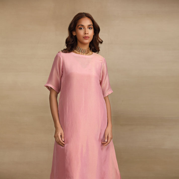 Pink Lavender Silk Tissue Kurta Set