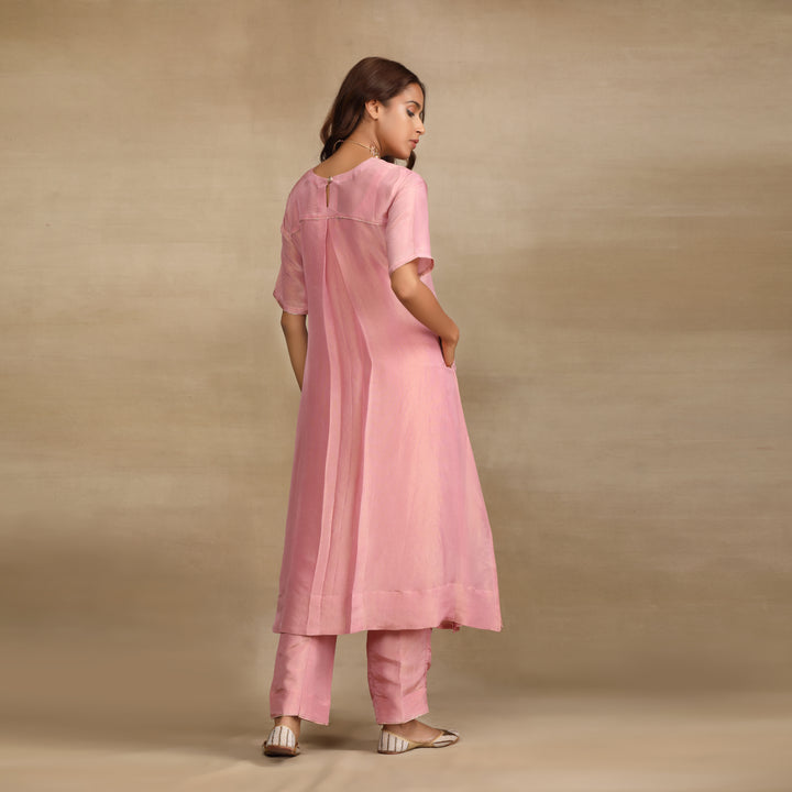 Pink Lavender Silk Tissue Kurta Set