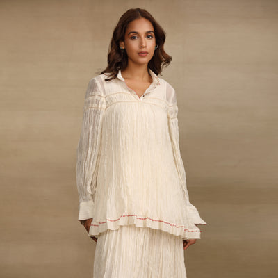 Crushed Ivory Silk Chanderi Shirt