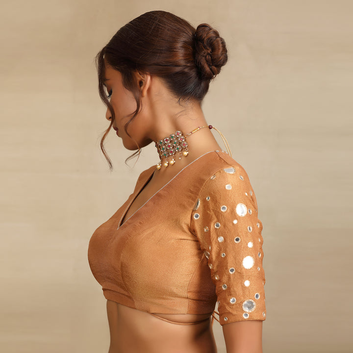 Brown Silk Tissue Embellished Mirror Lehenga Set